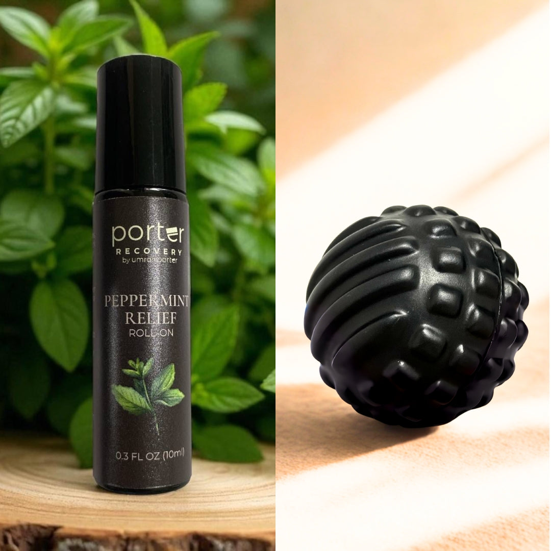 Pilgrim Recovery Kit: Peppermint Relief Essential Oil Roll-On + Fascia Massage Ball