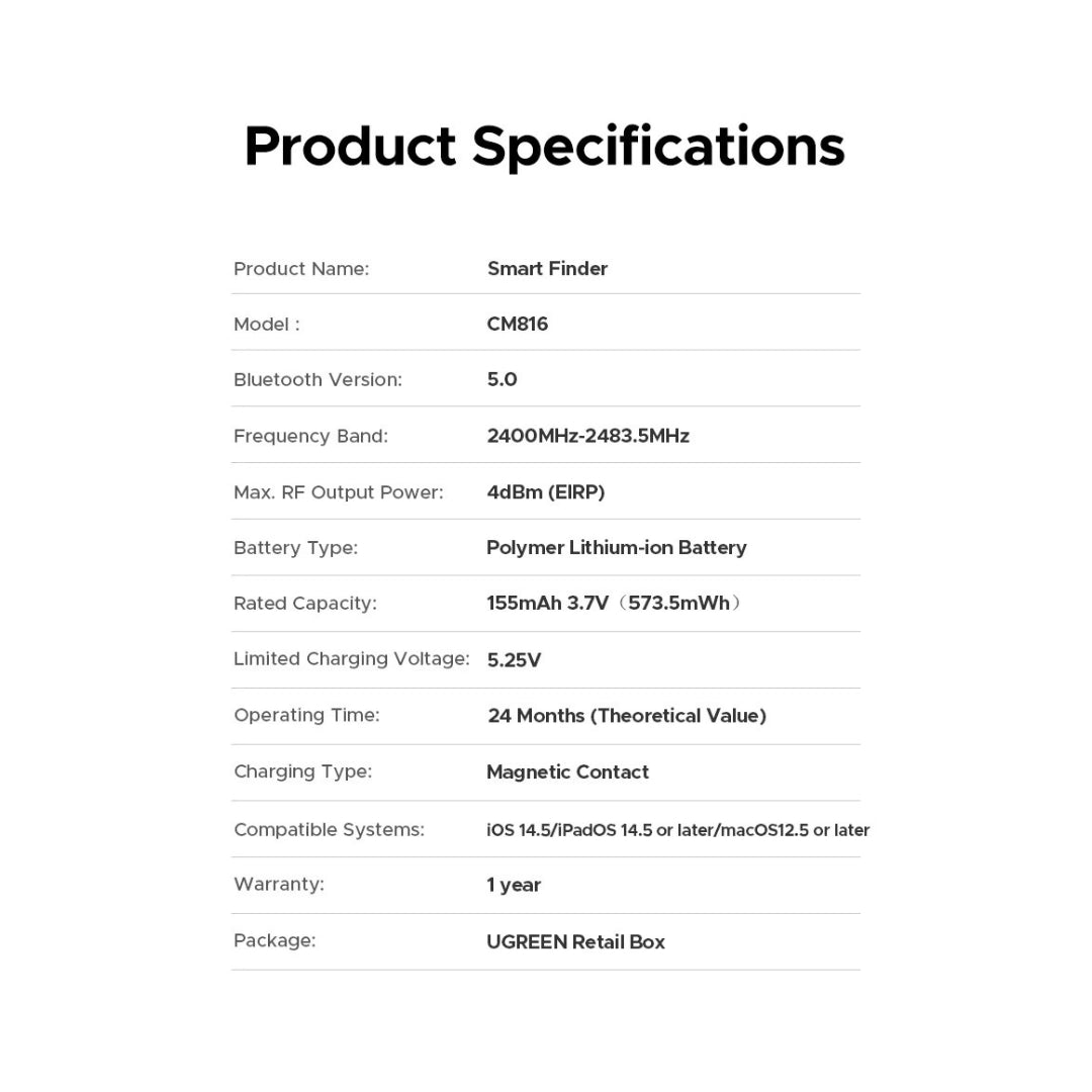 UGREEN Smart Tracker square product specifications