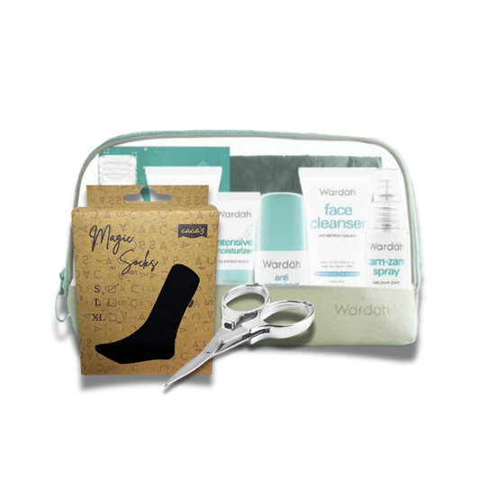 Women’s Umrah Comfort Set — Wardah 7-in-1, Anti-slip Socks & Tahallul Foldable Scissors